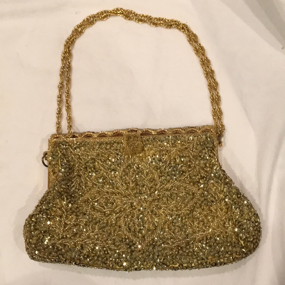 Hand beaded vintage gold purse